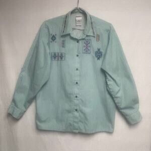 Koret Francisca Vintage Women's Blouse Embroidered Aztec Print Striped - Size XL